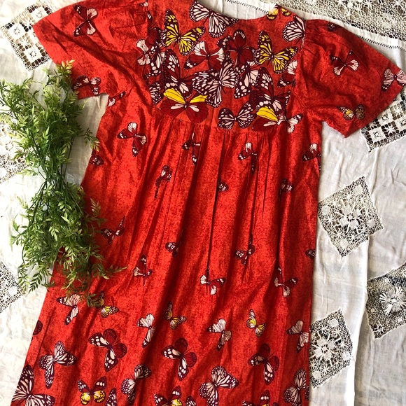Women's M House Dress Butterfly Pattern Orange Button Up India Anthony Richards - Picture 4 of 4